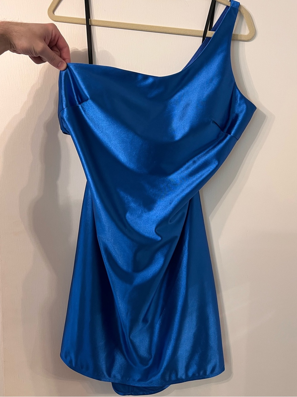 ALYCE PARIS COBALT BLUE ONE SHOULDER SATIN RUCHED OPEN BACK FORMAL DRESS ✨